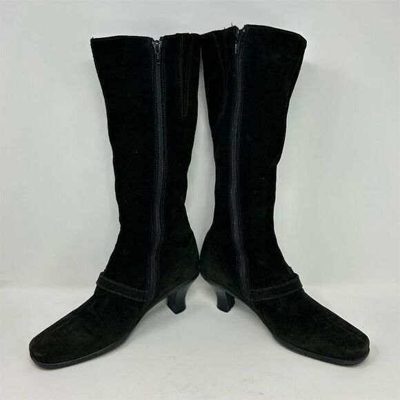 La Canadienne Women's Black Knee High Boots Size 8 Mid Heel Buckle Square Toe - Picture 5 of 12